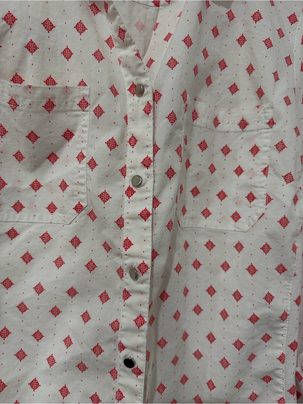 Emily Daniels White Shirt with Red Diamond Print